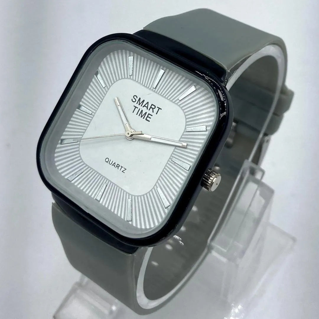 Unisex Movement: SMART TIME Stylish Square Dial Quartz Watch for Men/Women - Grey Silicone Strap