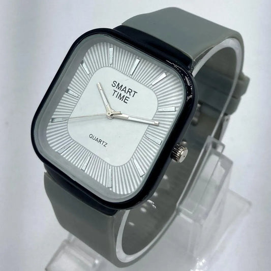 Unisex Movement: SMART TIME Stylish Square Dial Quartz Watch for Men/Women - Grey Silicone Strap