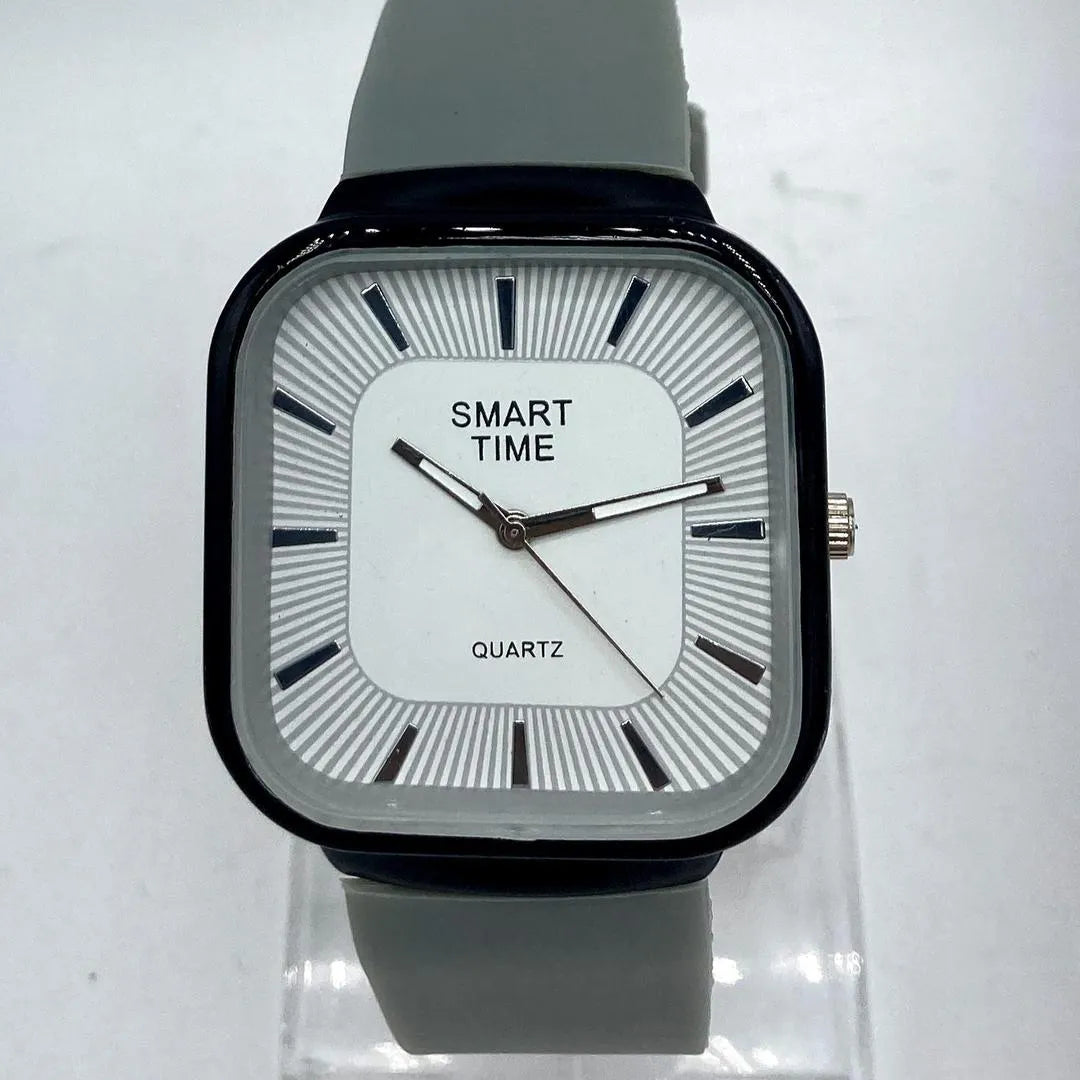 Unisex Movement: SMART TIME Stylish Square Dial Quartz Watch for Men/Women - Grey Silicone Strap