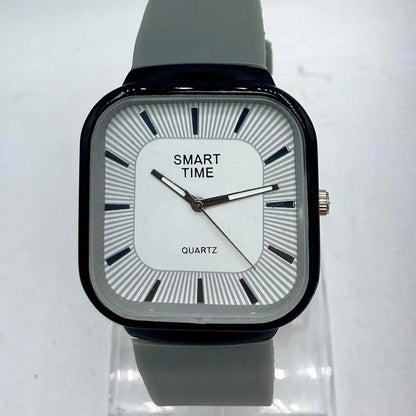 Unisex Movement: SMART TIME Stylish Square Dial Quartz Watch for Men/Women - Grey Silicone Strap