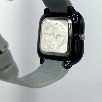Unisex Movement: SMART TIME Stylish Square Dial Quartz Watch for Men/Women - Grey Silicone Strap