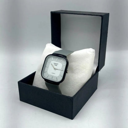 Unisex Movement: SMART TIME Stylish Square Dial Quartz Watch for Men/Women - Grey Silicone Strap